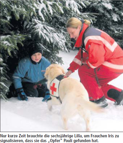 Nur kurze Zeit brauchte die sechsjährige Lilla, um Frauchen Iris zu signalisieren, dass sie das „Opfer“ Pauli gefunden hat.