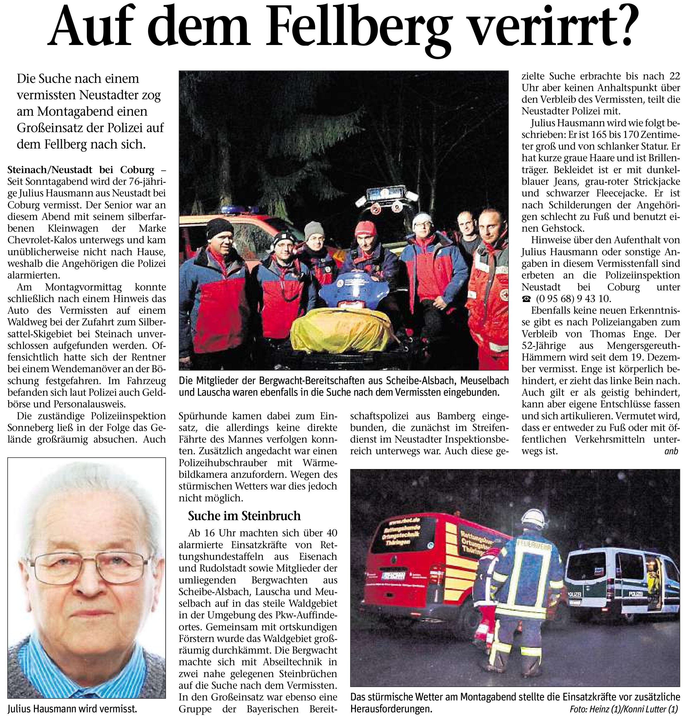 Am Fellberg vermisst?? - Freies Wort vom 24.12.2014