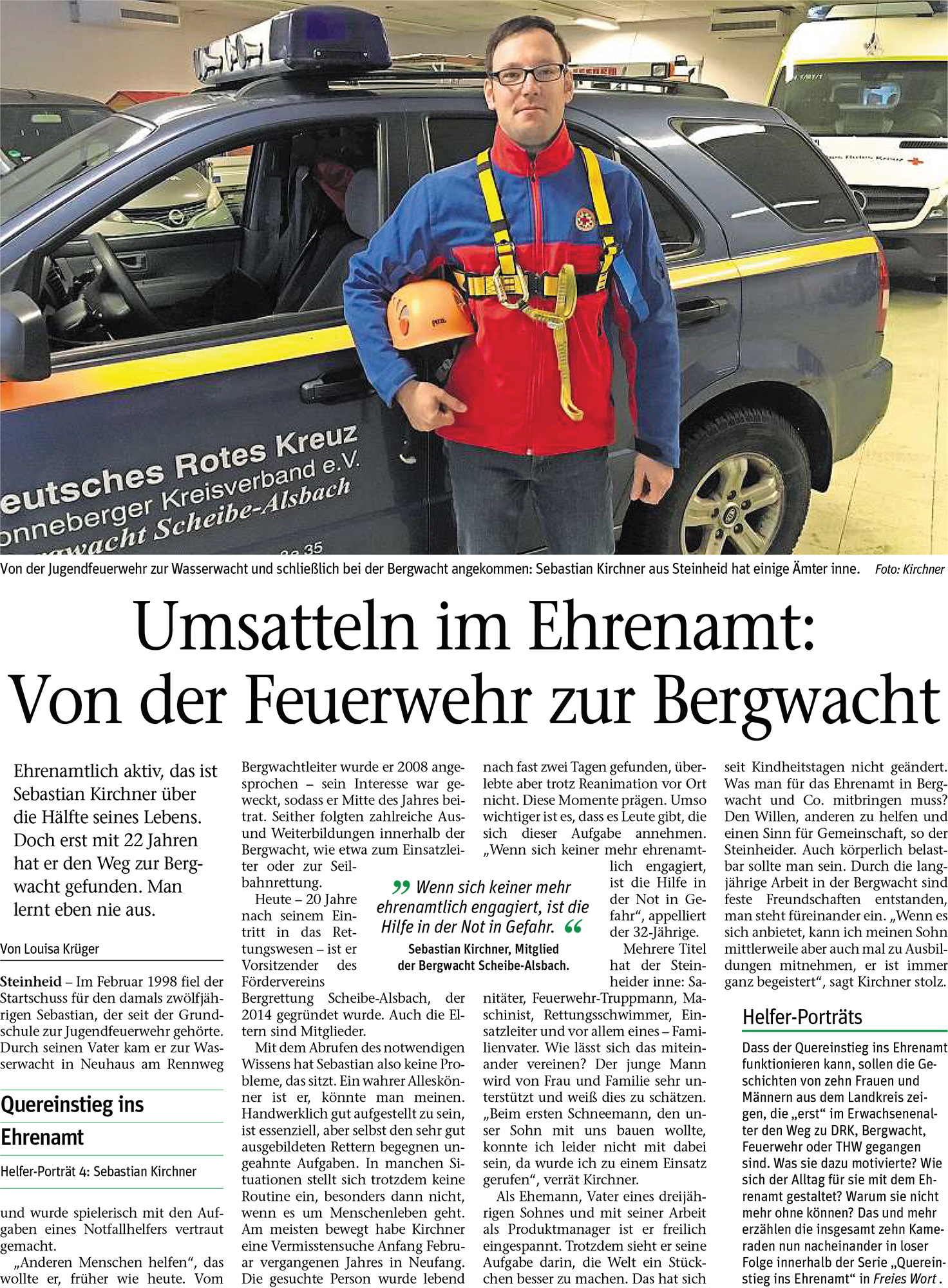 Umsatteln im Ehrenamt: Von der Feuerwehr zur Bergwacht Umsatteln im Ehrenamt: Von der Feuerwehr zur Bergwacht